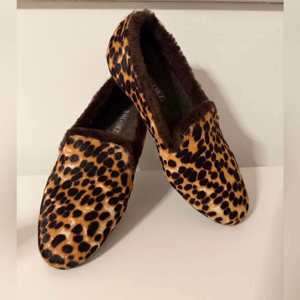 Mave & Chez Classic Loafer Slippers Leopard Pony Hair Calf Hair Size 7 Luxury